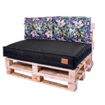 Paletové sedenie Golden Garden GG59 - podsedák a vankúš 120cm x 80cm x 15cm penový granulát čierna vzor kvety 1